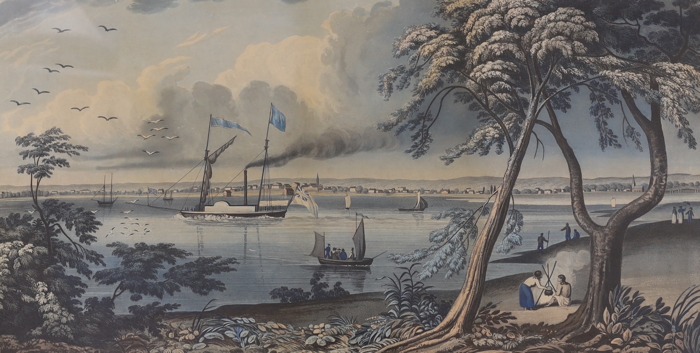 Joshua Gleadah after James Gray, a set of seven 19th century aquatints, Canadian landscapes and two others of Granada, largest 57 x 36cm